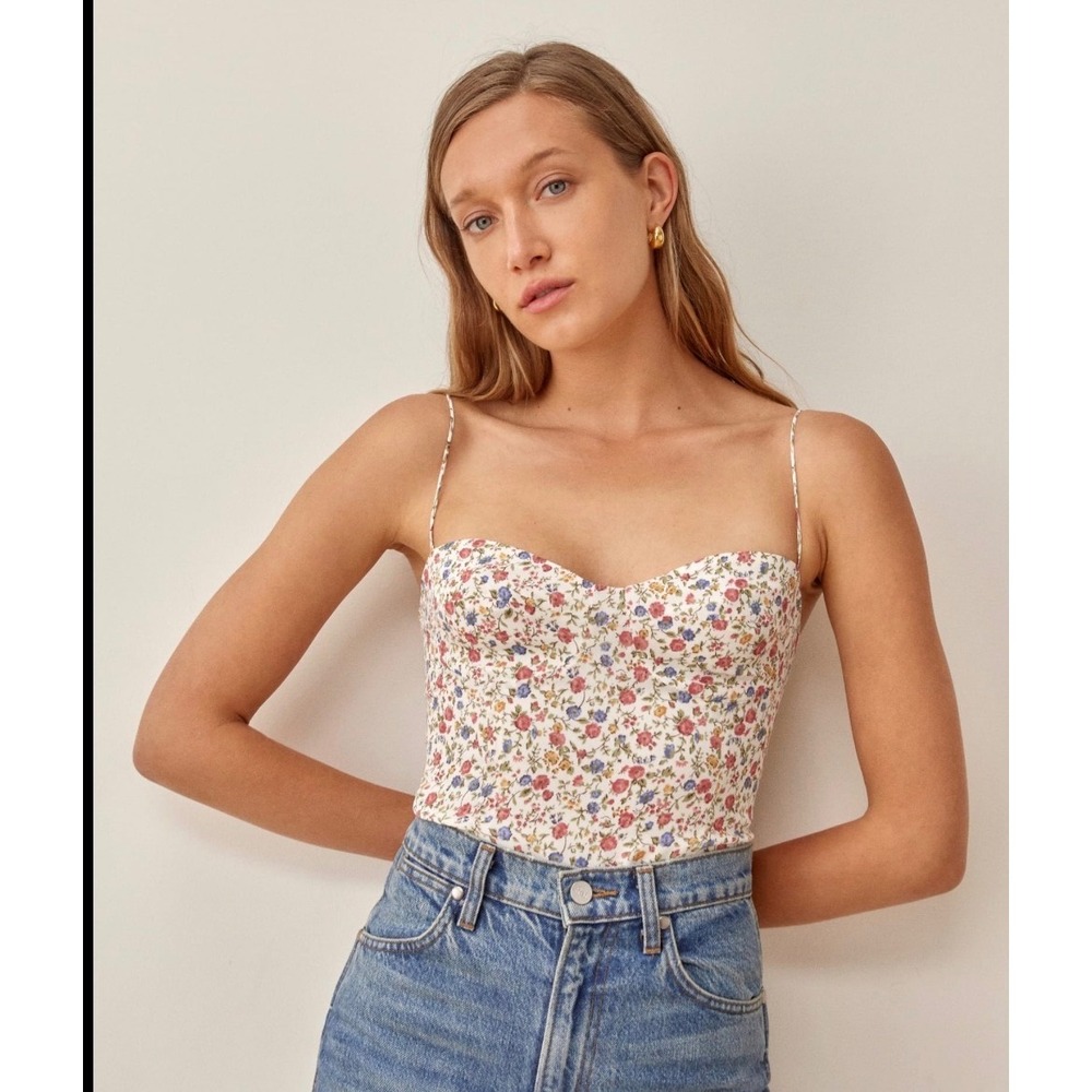 Reformation White Floral Bustier Camisole